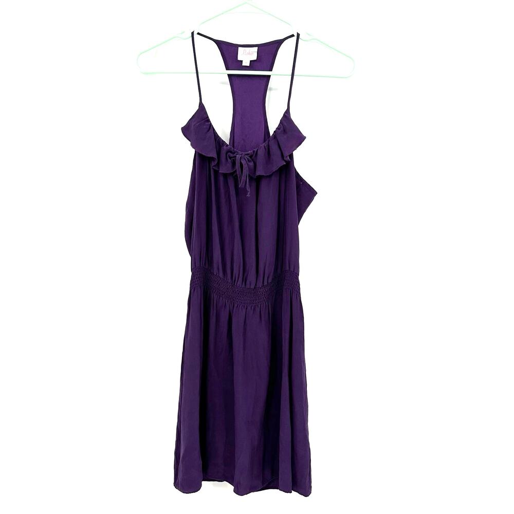 Parker‎ size medium sleeveless 100% silk purple mini dress fitted waist